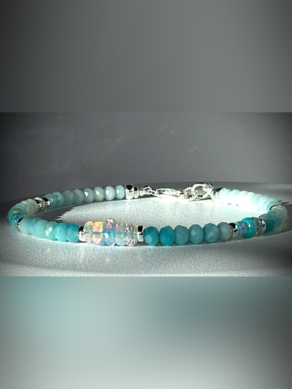 Russian Amazonite & AAA Ethiopian Opal Sterling Silver Bracelet